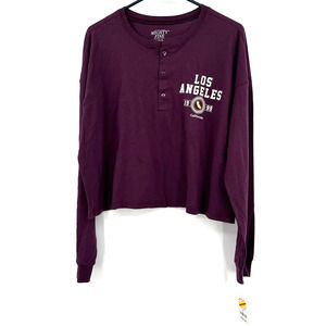 NWT Mighty‎ Fine size Large long sleeve crop henley style shirt purple maroon